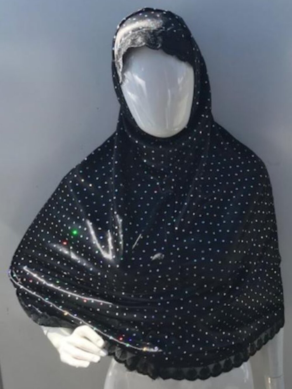 Black Silver Polka Dots 2 Piece Adult Long Instant Hijab